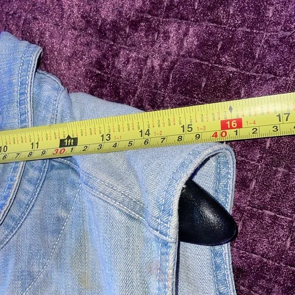 Vintage Denim Biker Cut vest Jean jacket vest aged look button up pockets nosize - Picture 13 of 15